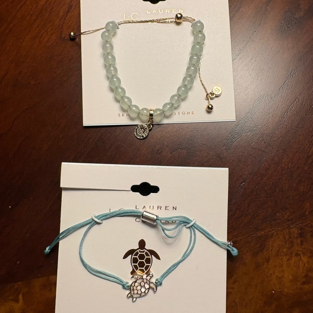 LC Lauren Conrad Pale Aqua Beaded Bracelet & Light Aqua Turtle Cord Bracelet